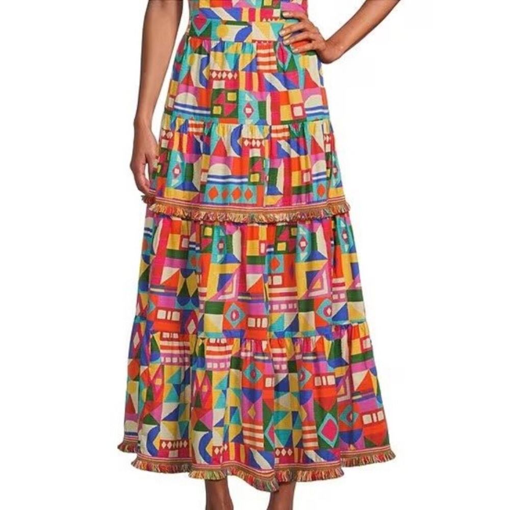 Antonio‎ Melani Bold Multicolor Tiered Maxi Skirt Size 6 Dopamine Resort Cruise